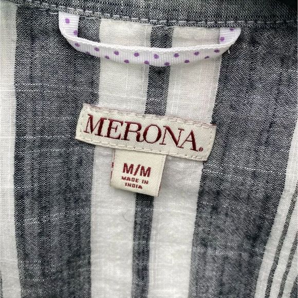 Merona Women’s Half Button Up LS Collared Shirt Size Medium Multicolor Striped - Picture 3 of 4